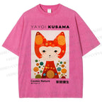 Unisex Yayoi Kusama Cat Printed Washed Tee