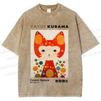 Unisex Yayoi Kusama Cat Printed Washed Tee