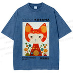 Unisex Yayoi Kusama Cat Printed Washed Tee