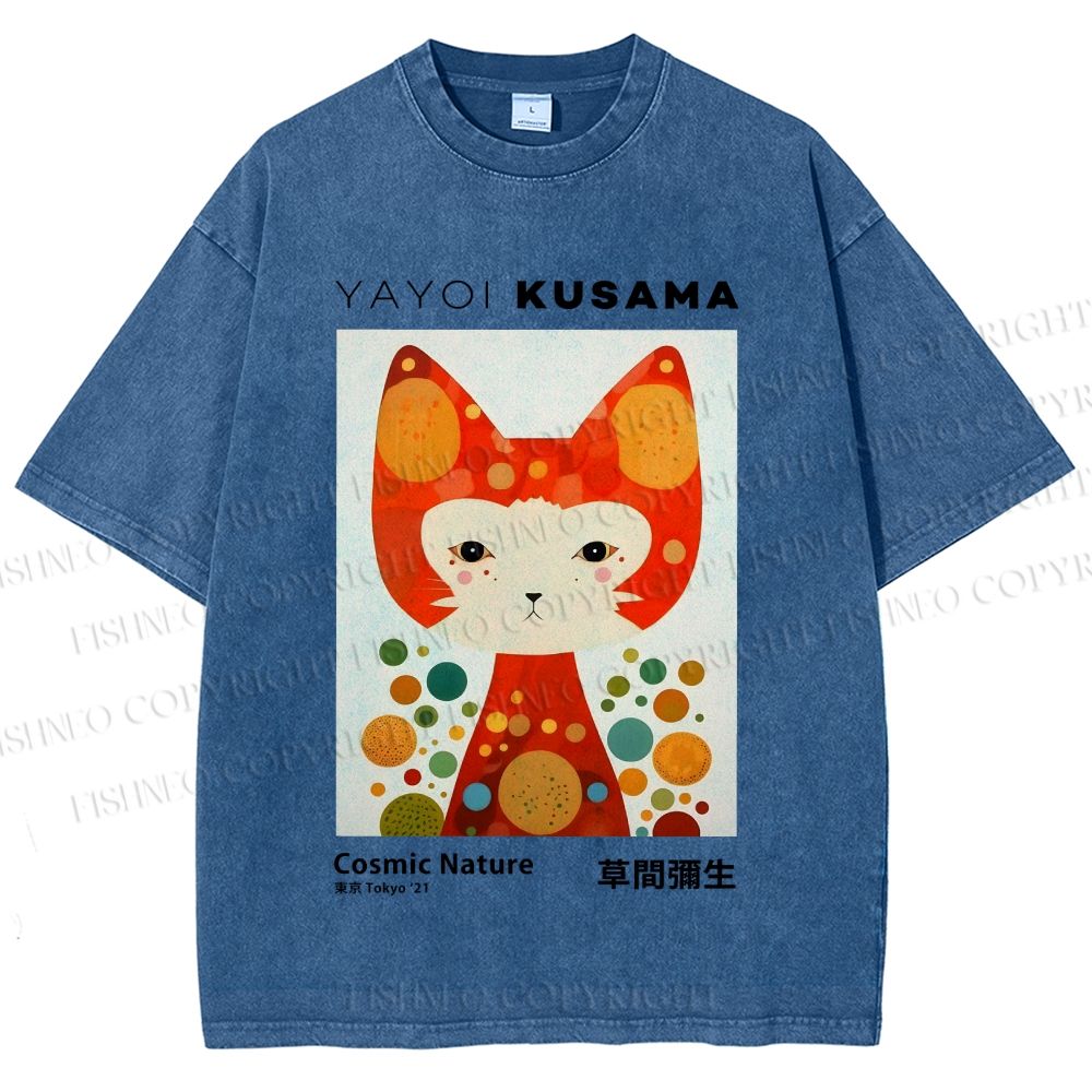Unisex Yayoi Kusama Cat Printed Washed Tee
