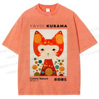 Unisex Yayoi Kusama Cat Printed Washed Tee