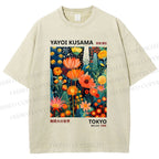 Unisex Yayoi Kusama Flower Printed Washed Tee