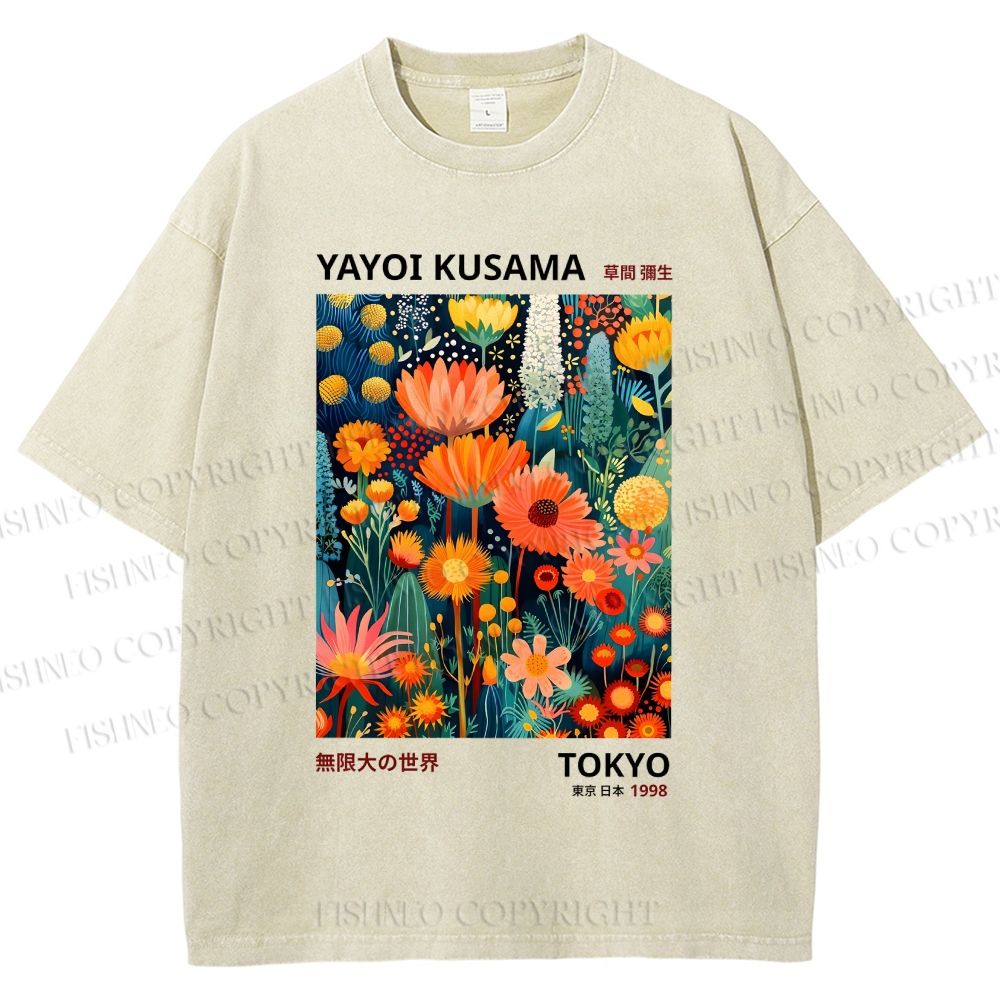 Unisex Yayoi Kusama Flower Printed Washed Tee