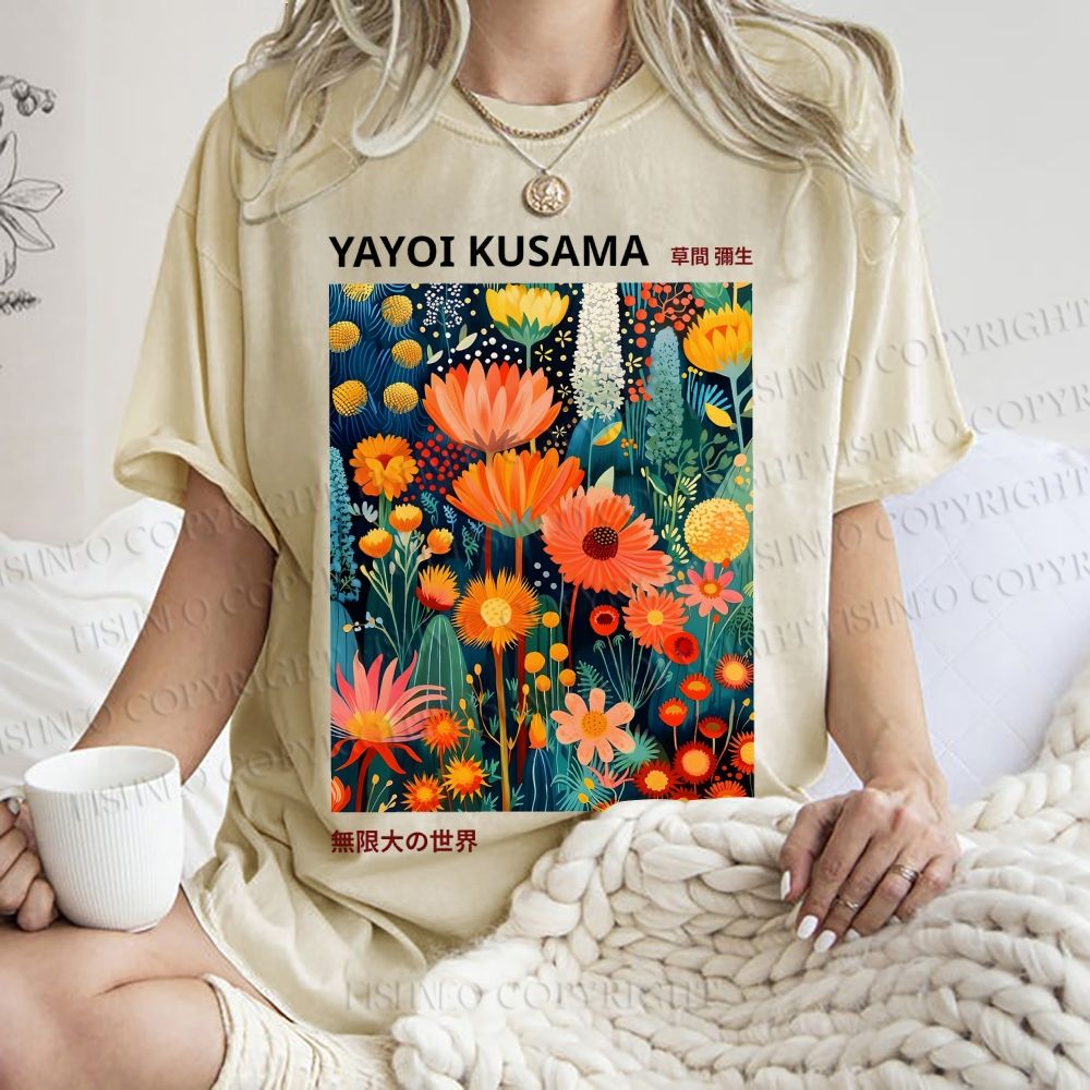 Unisex Yayoi Kusama Flower Printed Washed Tee