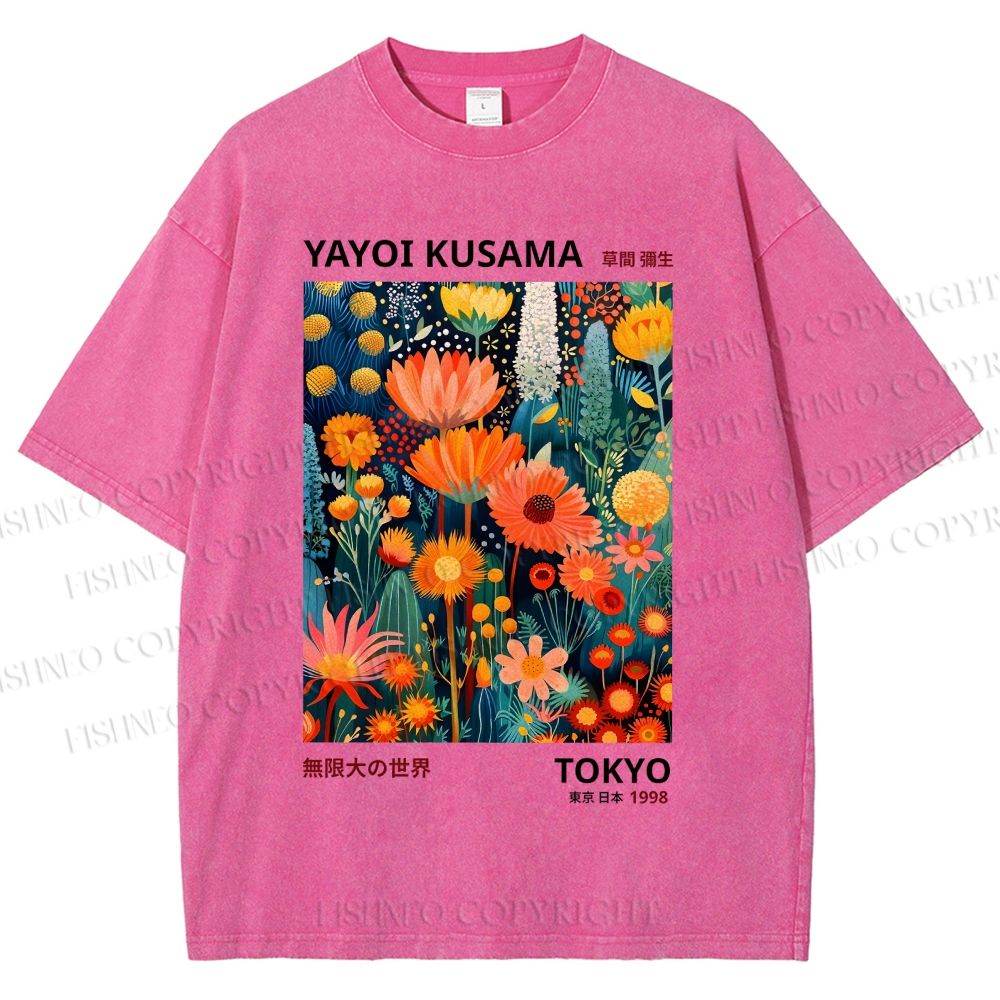 Unisex Yayoi Kusama Flower Printed Washed Tee