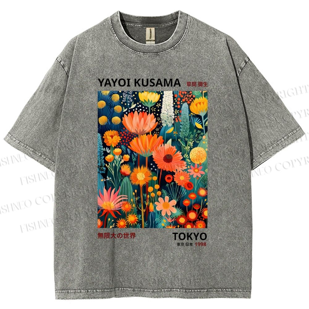 Unisex Yayoi Kusama Flower Printed Washed Tee