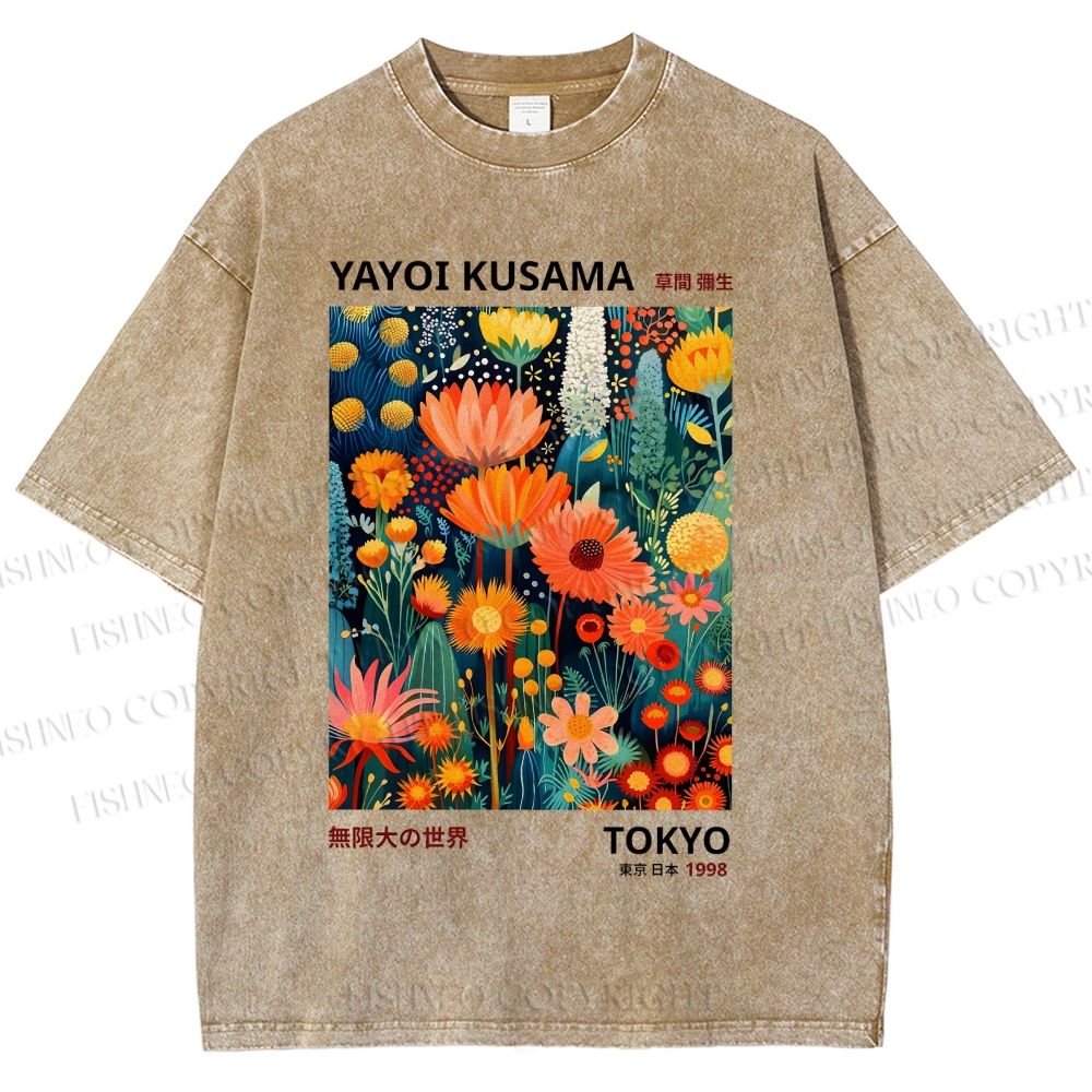 Unisex Yayoi Kusama Flower Printed Washed Tee