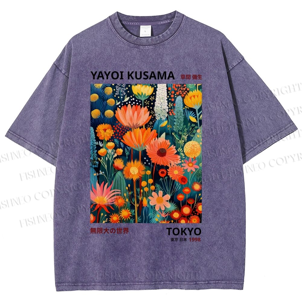 Unisex Yayoi Kusama Flower Printed Washed Tee