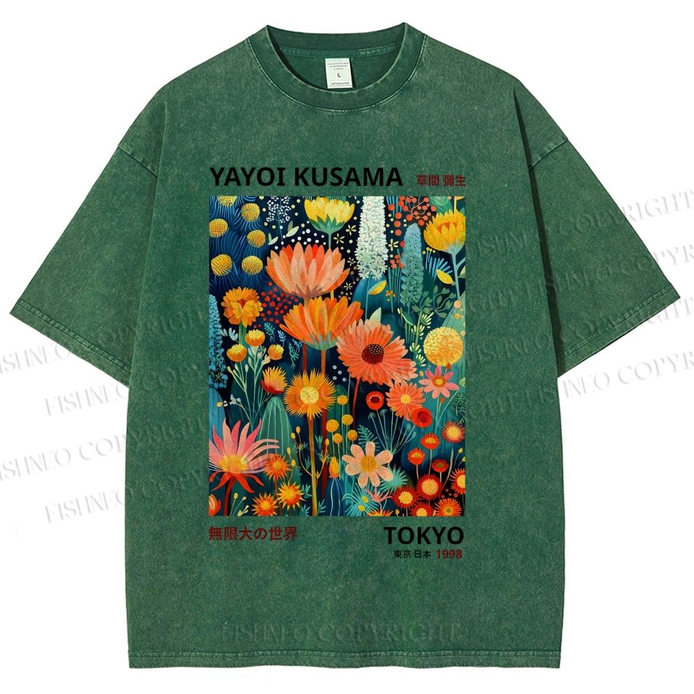 Unisex Yayoi Kusama Flower Printed Washed Tee