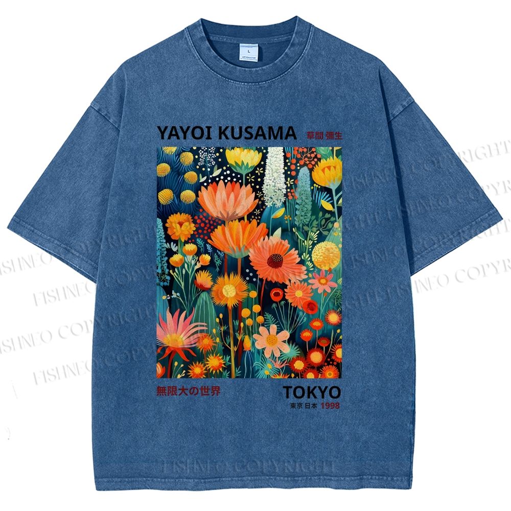 Unisex Yayoi Kusama Flower Printed Washed Tee