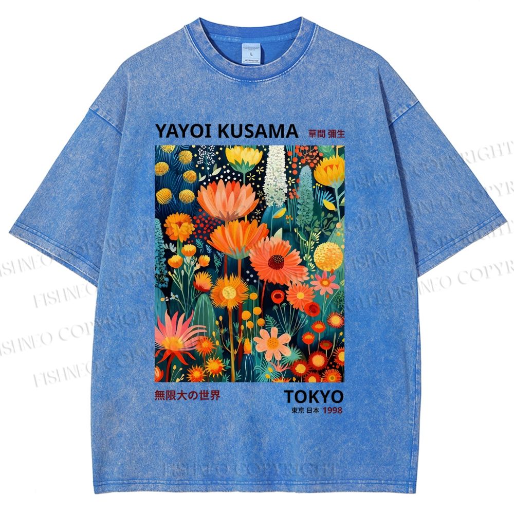Unisex Yayoi Kusama Flower Printed Washed Tee