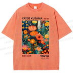 Unisex Yayoi Kusama Flower Printed Washed Tee