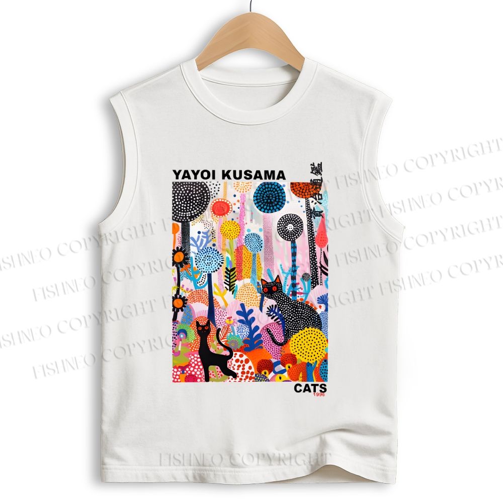 Unisex Yayoi Kusama Cat Printed Cotton Tank Top