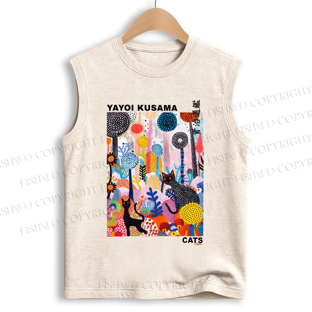 Unisex Yayoi Kusama Cat Printed Cotton Tank Top