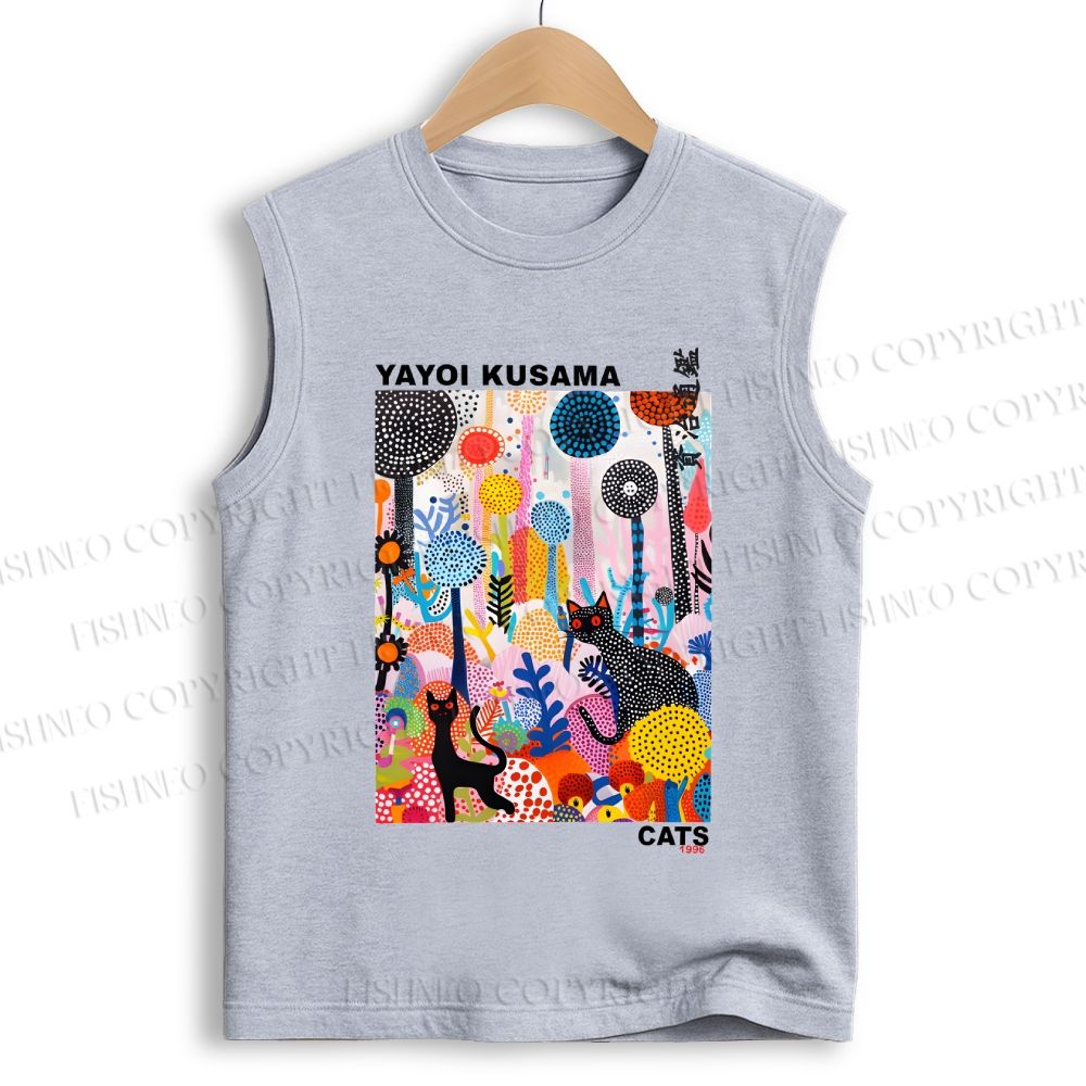 Unisex Yayoi Kusama Cat Printed Cotton Tank Top