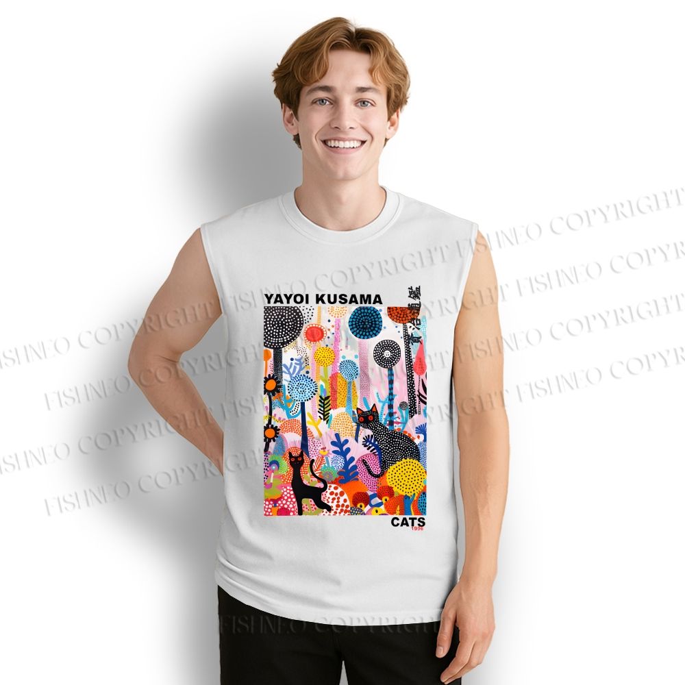 Unisex Yayoi Kusama Cat Printed Cotton Tank Top