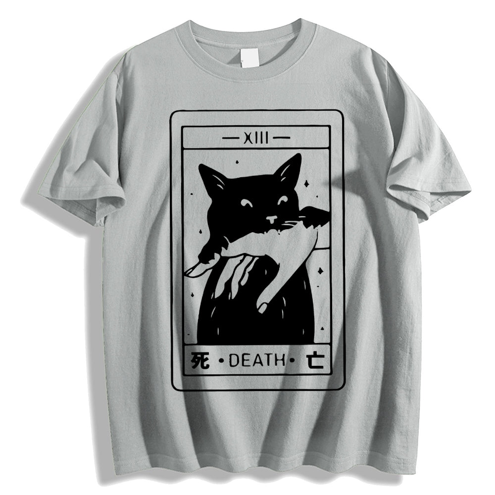 Cat Tarot Death Cotton casual T-shirt