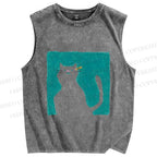 Unisex Cat Painting Printed Washed Tank Top