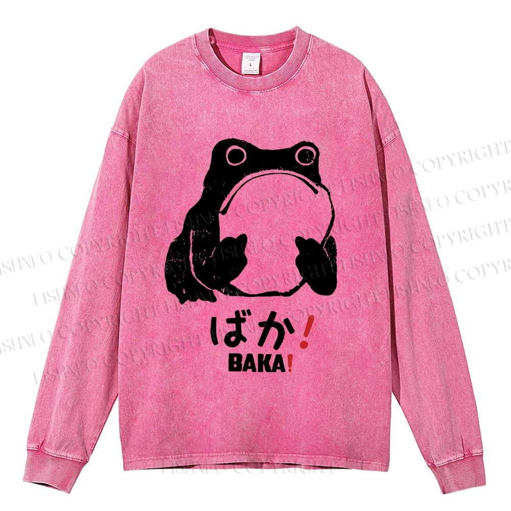 Unisex Stupid Frog Vintage Casual Washed Printed Long Sleeve T-shirt