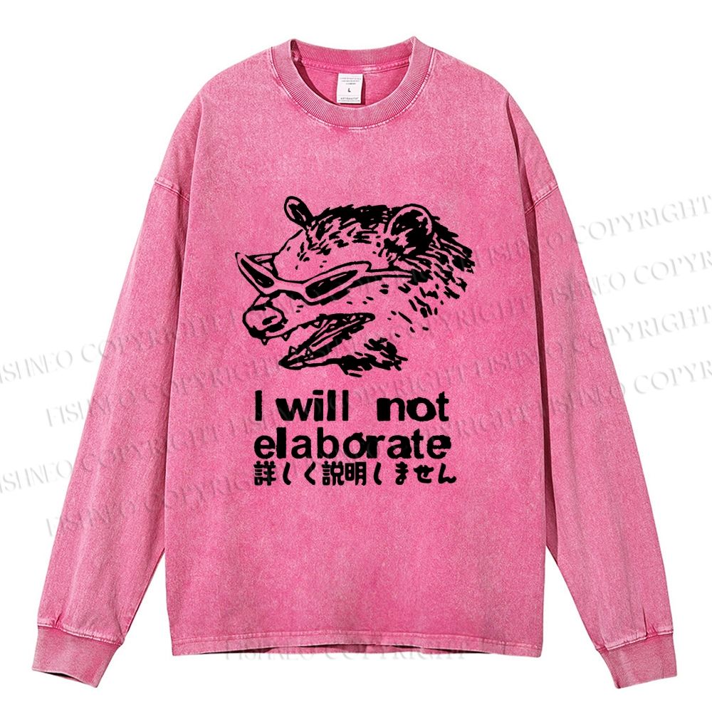 Unisex Japanese Opossum Will Not Elaborate Casual Washed Printed Long Sleeve T-shirt