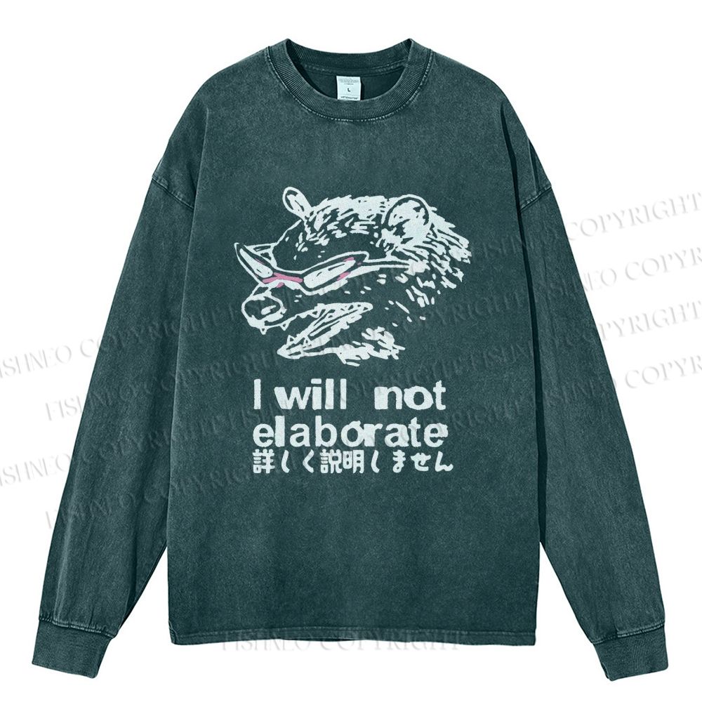 Unisex Japanese Opossum Will Not Elaborate Casual Washed Printed Long Sleeve T-shirt