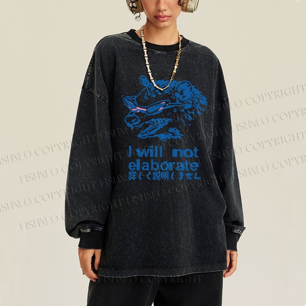 Unisex Japanese Opossum Will Not Elaborate Casual Washed Printed Long Sleeve T-shirt