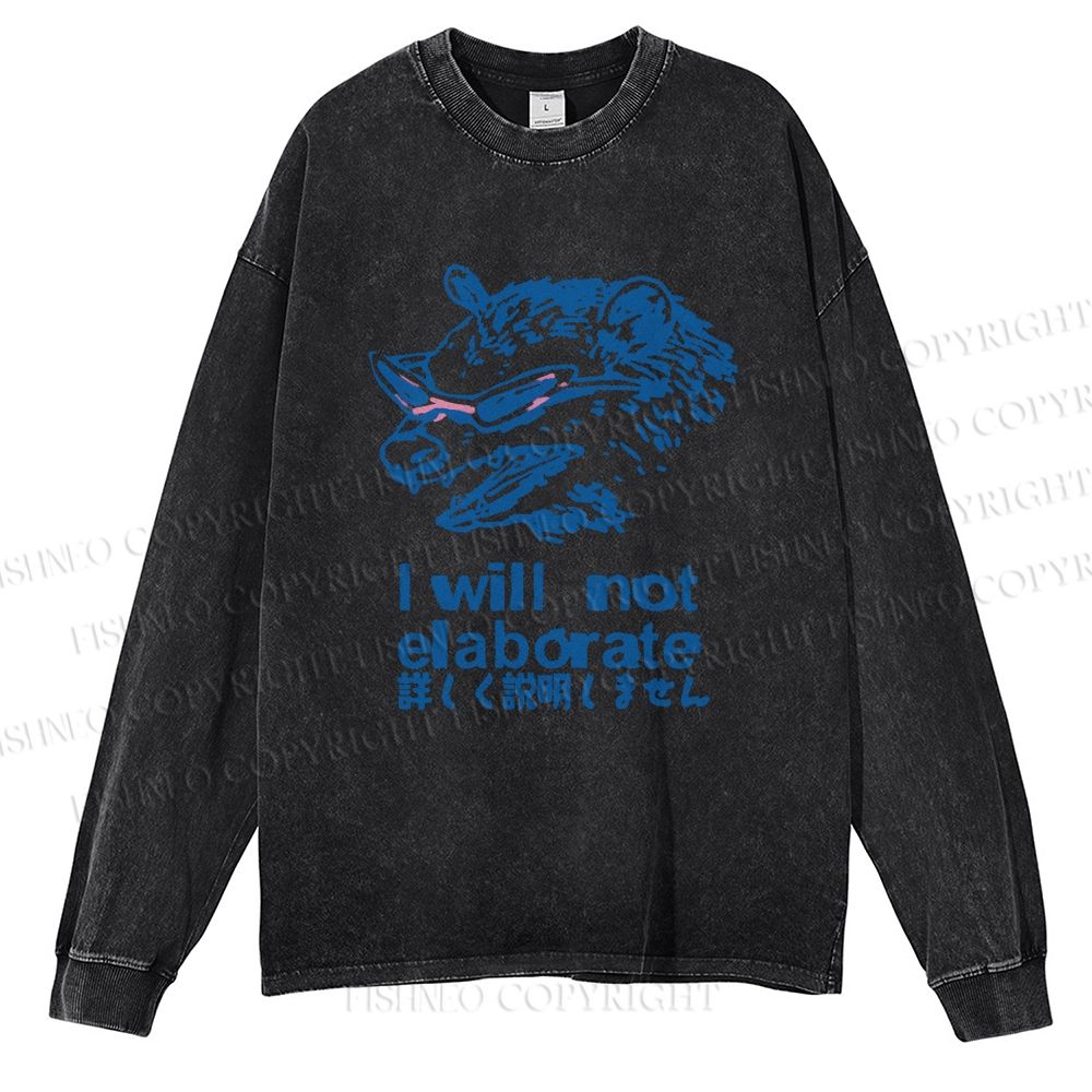 Unisex Japanese Opossum Will Not Elaborate Casual Washed Printed Long Sleeve T-shirt