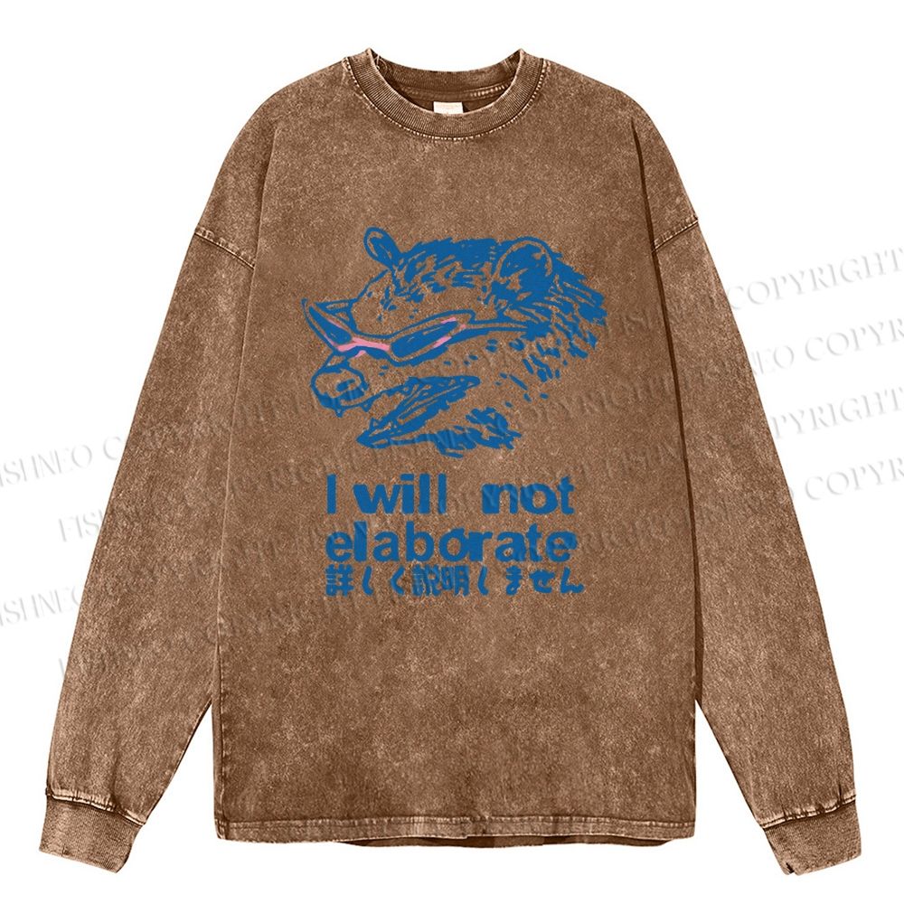 Unisex Japanese Opossum Will Not Elaborate Casual Washed Printed Long Sleeve T-shirt