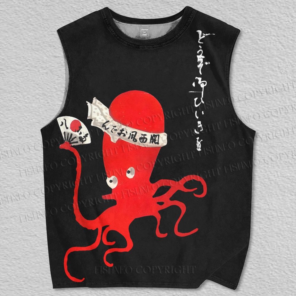 Unisex Vintage Japanese Octopus Printed Tank Top