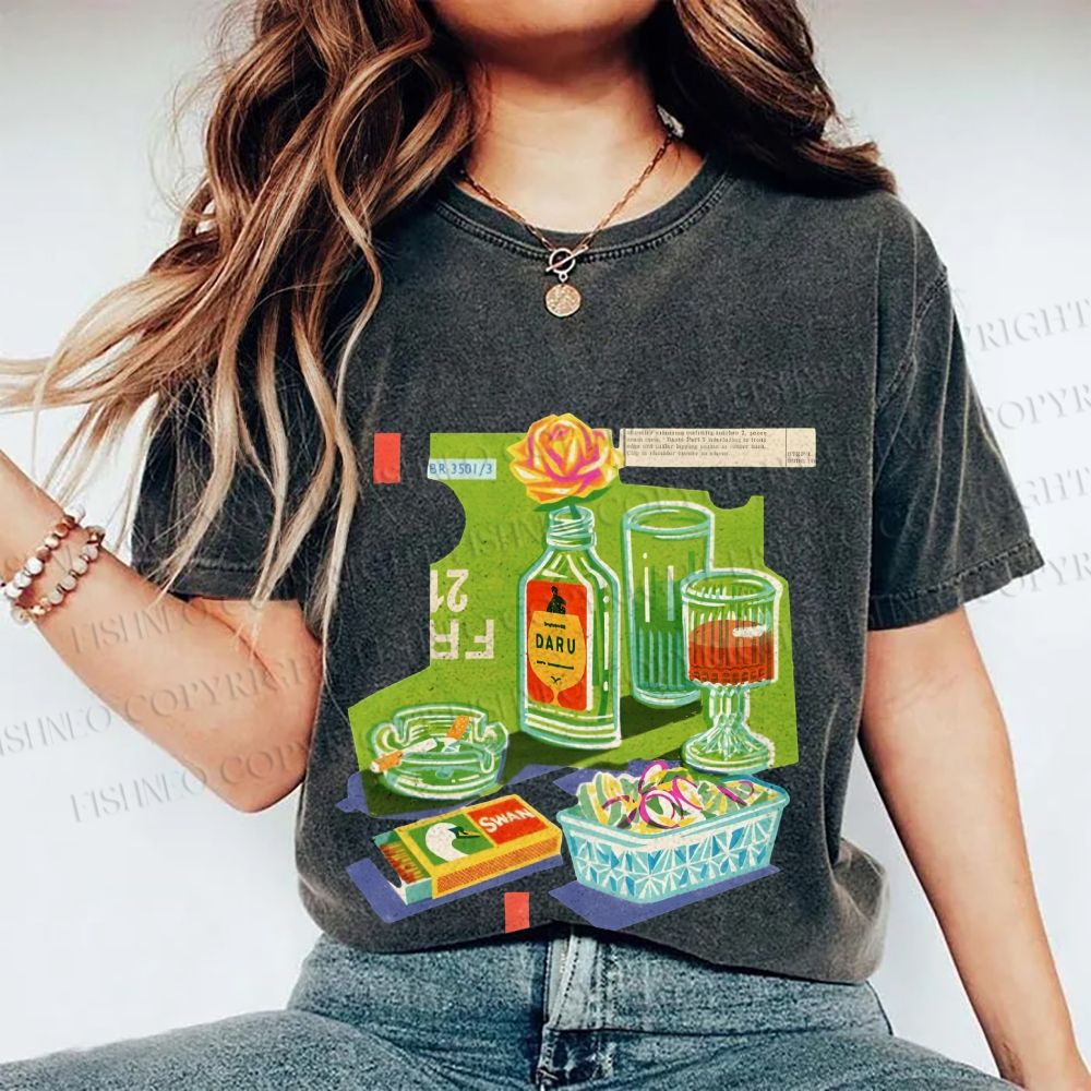 Unisex Vintage Drink Table Printed Washed Tee