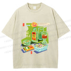 Unisex Vintage Drink Table Printed Washed Tee