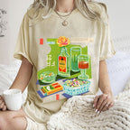Unisex Vintage Drink Table Printed Washed Tee