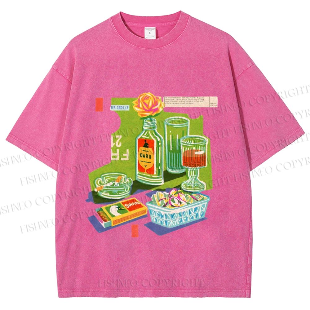 Unisex Vintage Drink Table Printed Washed Tee