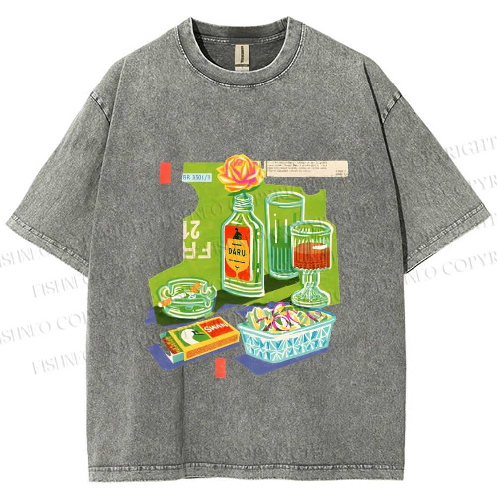 Unisex Vintage Drink Table Printed Washed Tee