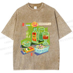 Unisex Vintage Drink Table Printed Washed Tee