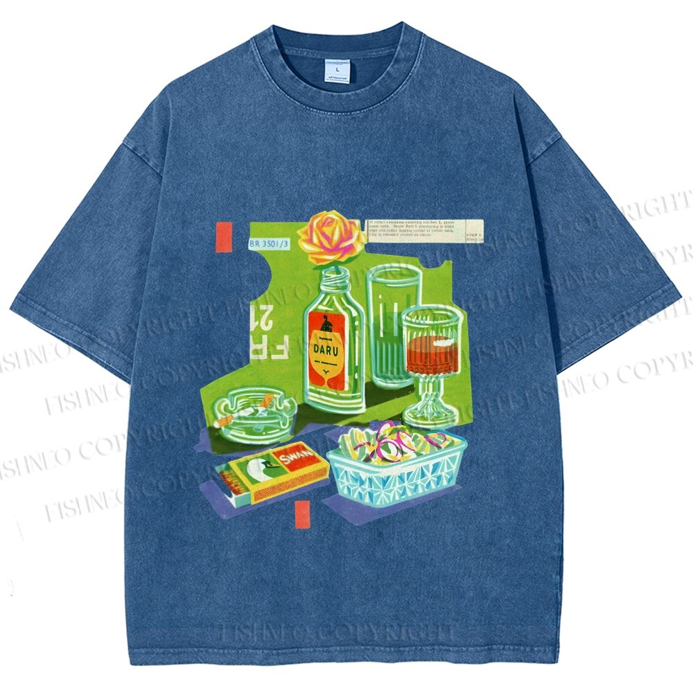 Unisex Vintage Drink Table Printed Washed Tee
