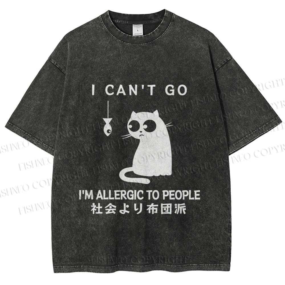 Unisex Japanese I Am Allergic To Human Funny Cat Printed Washed Tee