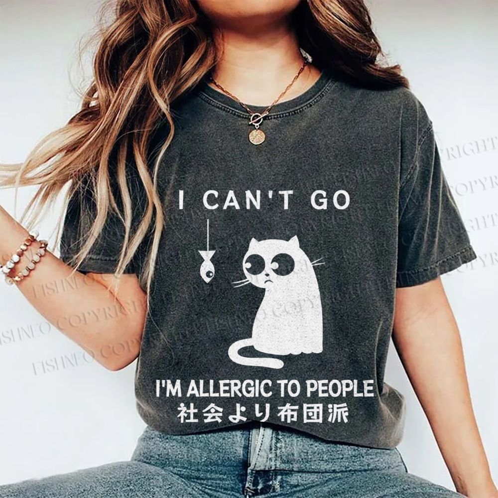 Unisex Japanese I Am Allergic To Human Funny Cat Printed Washed Tee