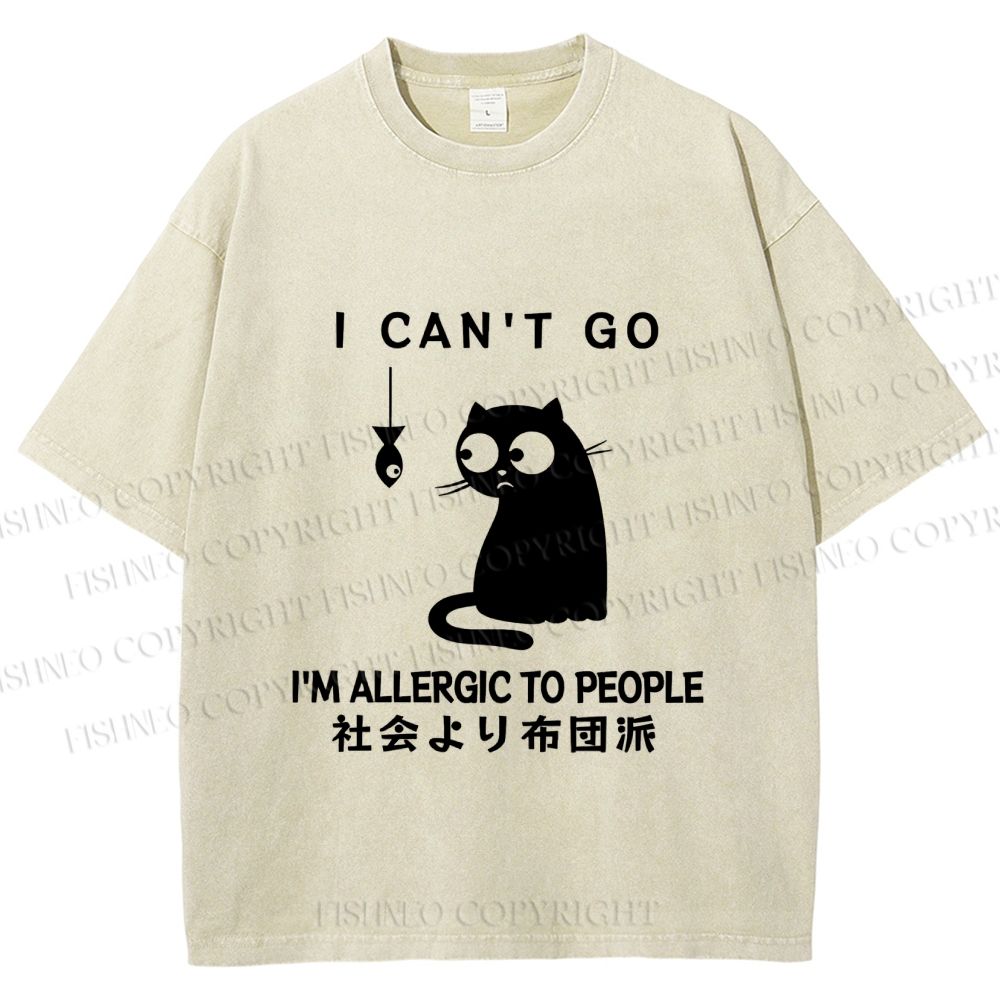 Unisex Japanese I Am Allergic To Human Funny Cat Printed Washed Tee
