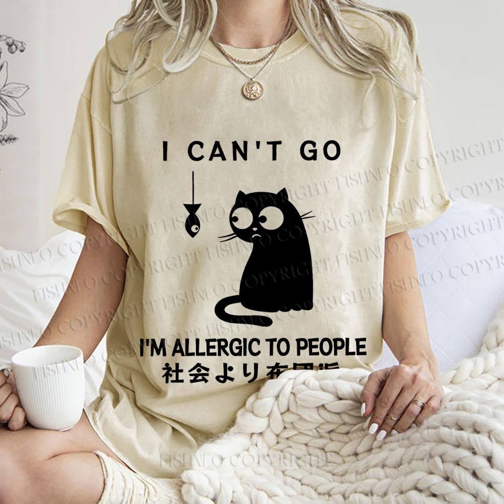 Unisex Japanese I Am Allergic To Human Funny Cat Printed Washed Tee
