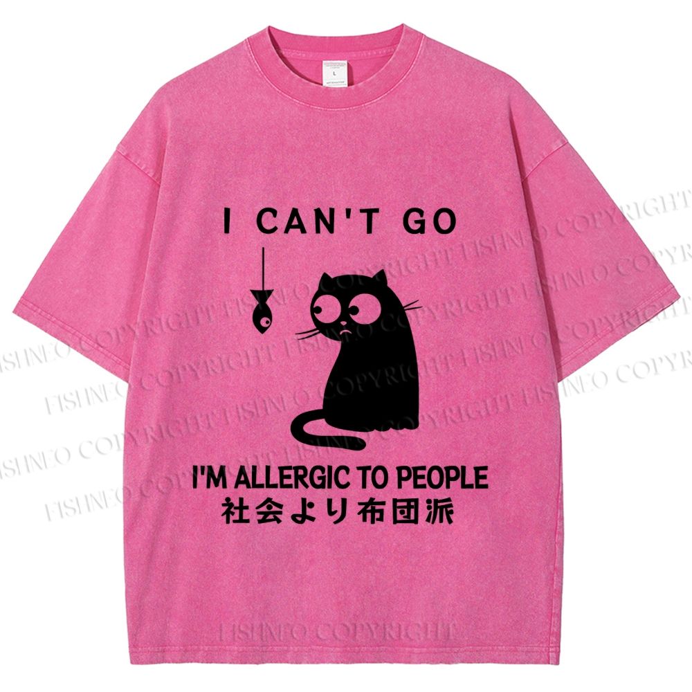 Unisex Japanese I Am Allergic To Human Funny Cat Printed Washed Tee