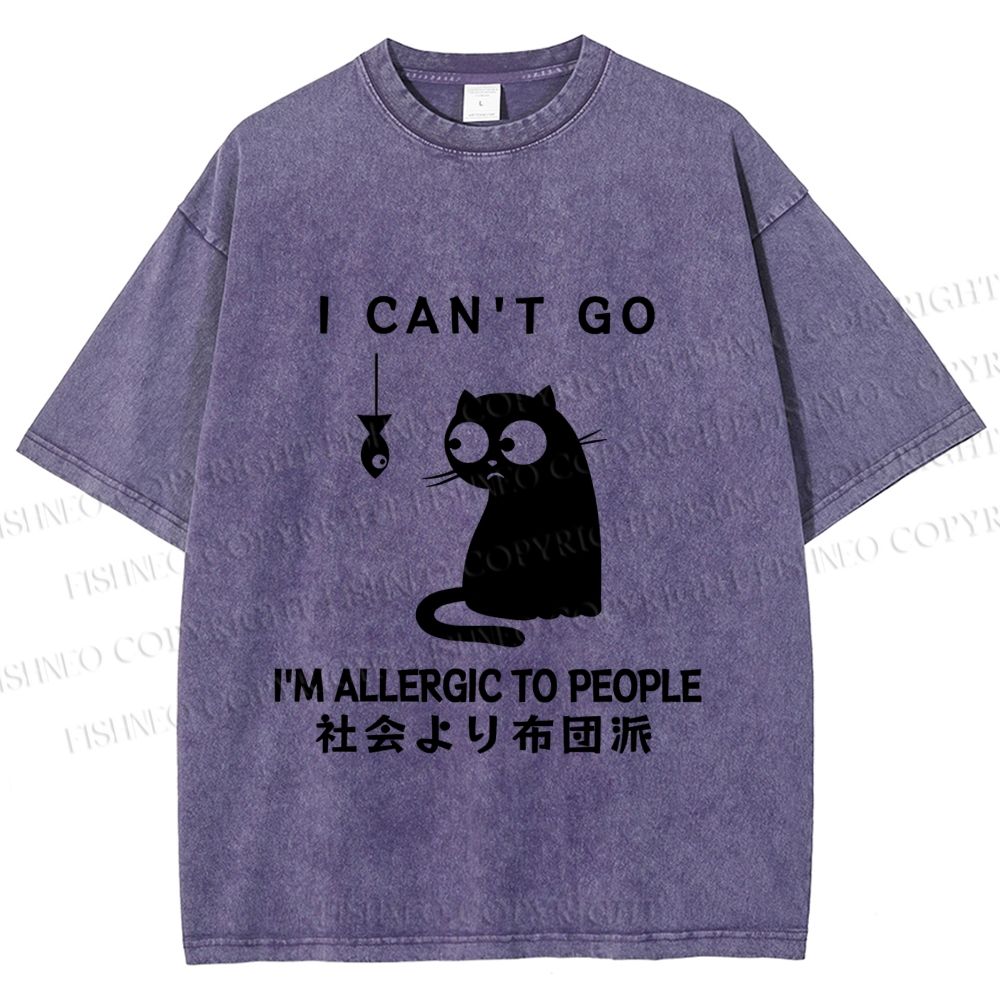 Unisex Japanese I Am Allergic To Human Funny Cat Printed Washed Tee