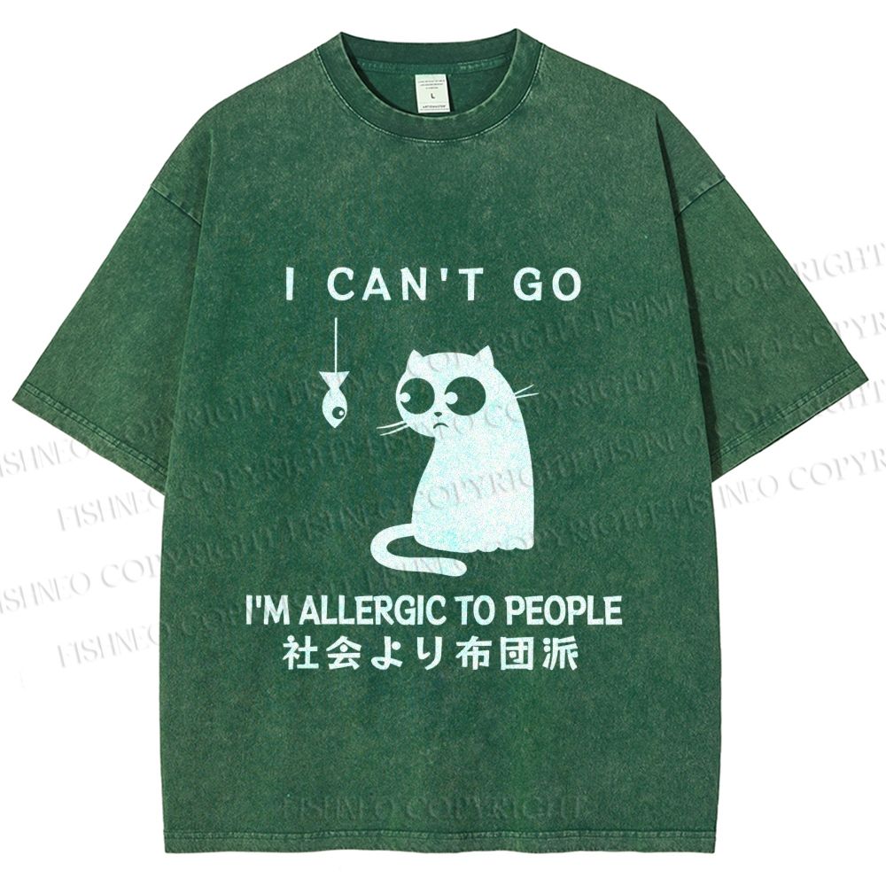 Unisex Japanese I Am Allergic To Human Funny Cat Printed Washed Tee