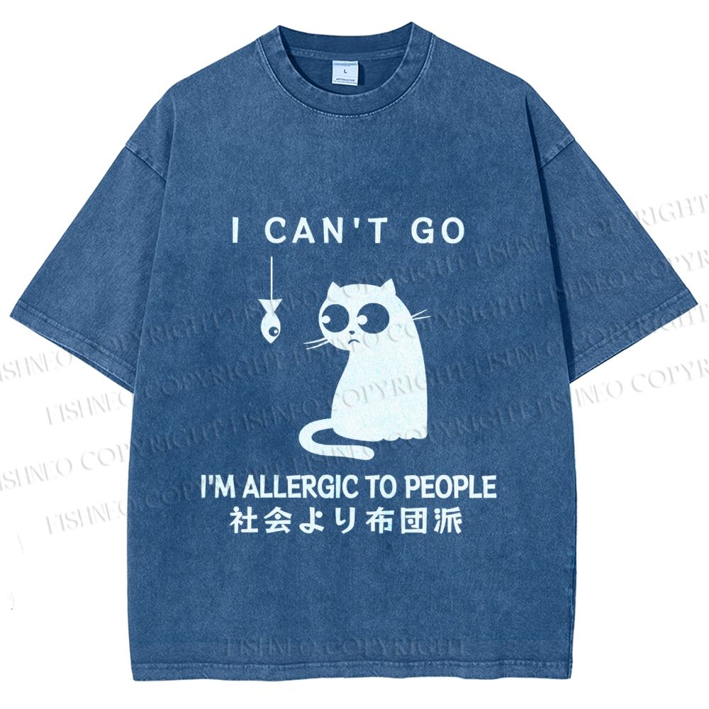 Unisex Japanese I Am Allergic To Human Funny Cat Printed Washed Tee