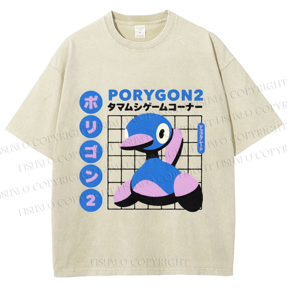 Unisex Japanese Vintage Funny Blue Duck Printed Washed Tee