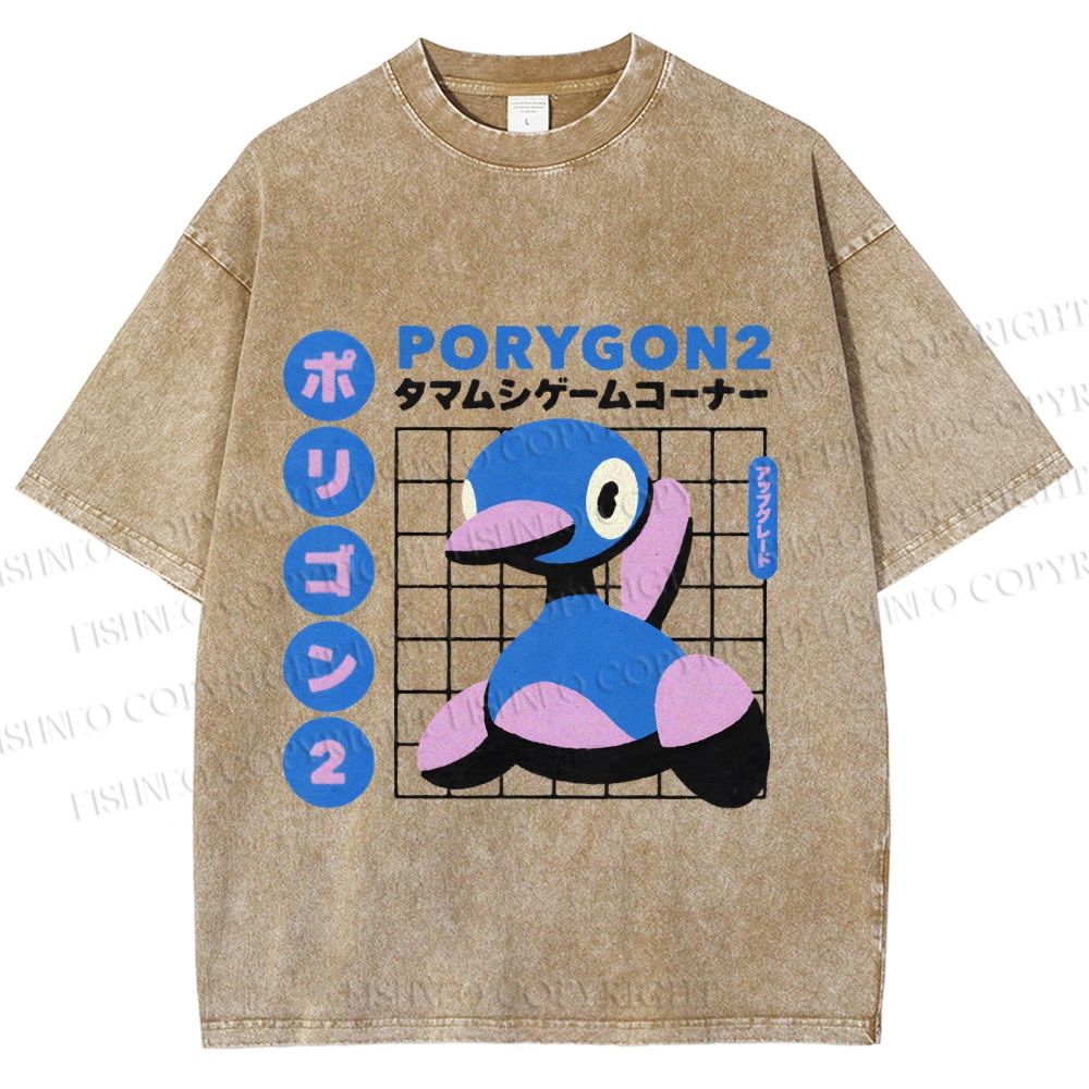Unisex Japanese Vintage Funny Blue Duck Printed Washed Tee