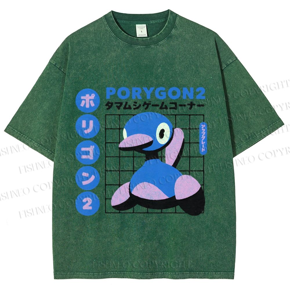 Unisex Japanese Vintage Funny Blue Duck Printed Washed Tee