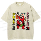 Unisex Vintage Japanese Frog Dancing Printed Washed Tee
