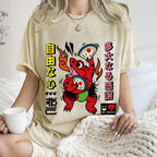Unisex Vintage Japanese Frog Dancing Printed Washed Tee