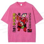Unisex Vintage Japanese Frog Dancing Printed Washed Tee